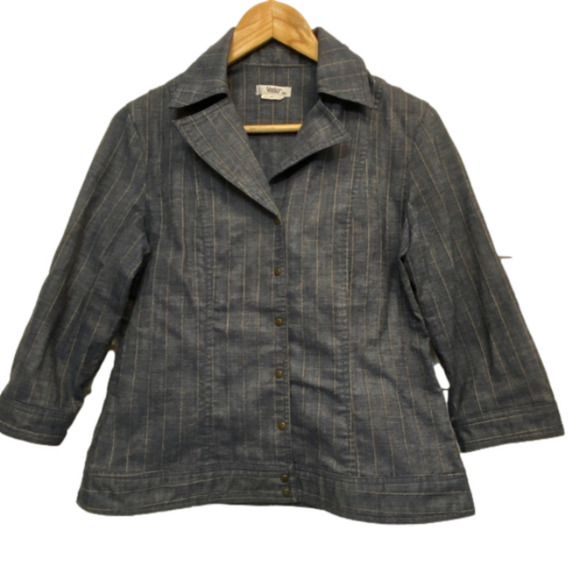 LADIES Veeko cute 3/4 sleeve fitted denim look jacket made in France - Picture 1 of 8